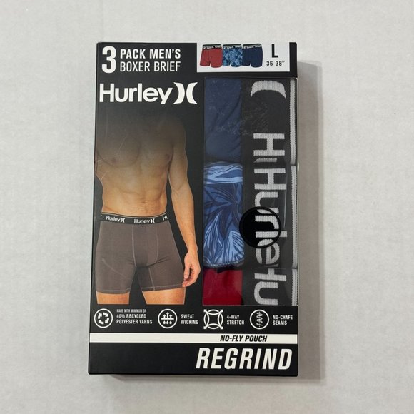 Hurley NWB Sz L 3 Pack Men's Boxer Brief No Fly Punch Regrind - Picture 5 of 8
